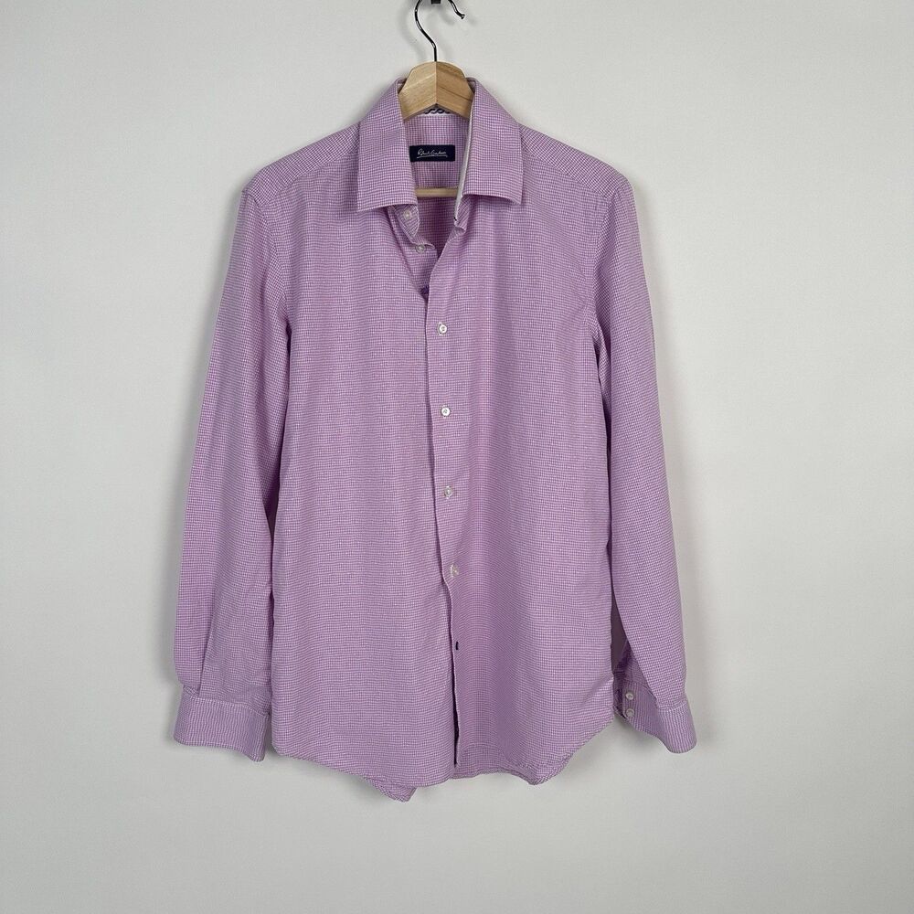 Robert Graham Mens Dress Shirt 39 15.5 Lavender Purple Diamond Print Long Sleeve